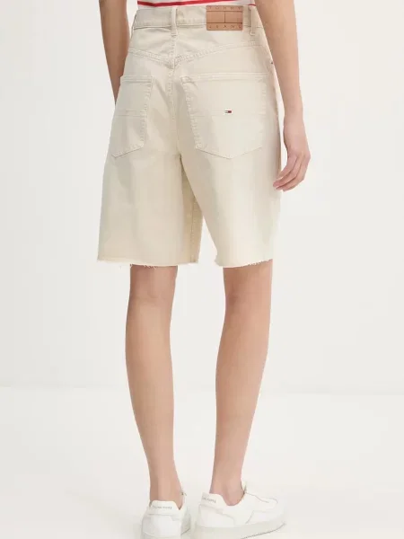 Tommy Jeans pantaloni scurți jeans uni high waist bej