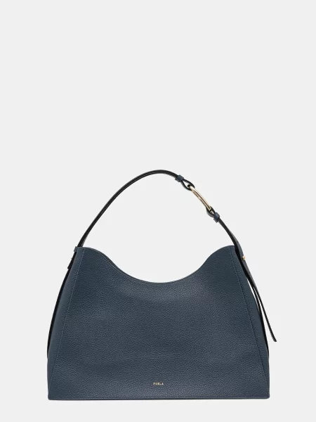 Кожена чанта Furla синьо