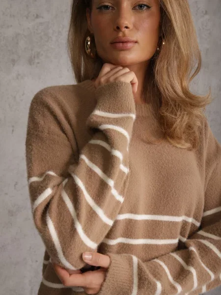 Sweter z Wełną w Paski Basic Margela beżowy