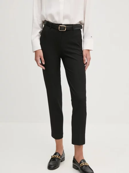 Hlače United Colors of Benetton za žene ravni kroj visoki struk crna