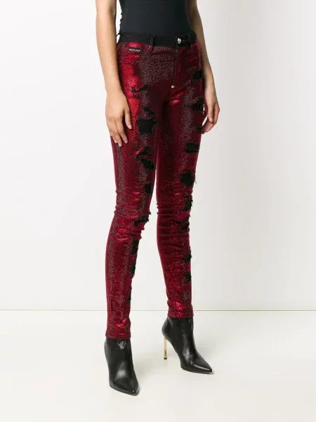 Křišťálové skinny skinny džíny Philipp Plein červené