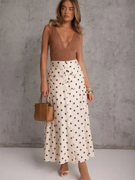 Spódnica High Waist w Kropki z Tadalion beżowa