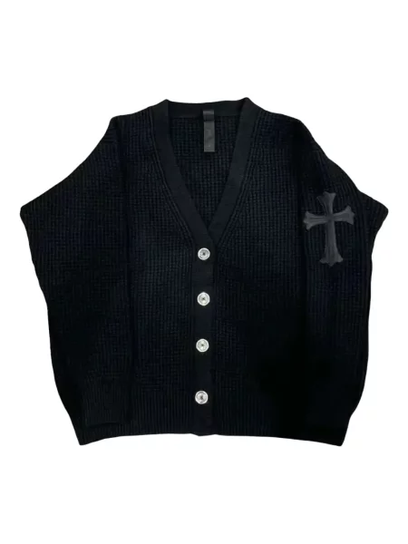 Cardigan Chrome Hearts tricotate cu motiv cu inimi negru