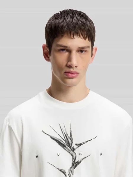 T-shirt o kroju relaxed fit z czystej bawełny model DARISE' Hugo biała