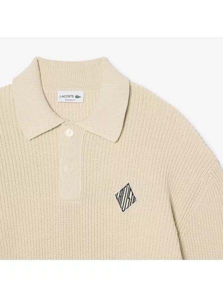 Lacoste Sweter Z Kołnierzykiem Polo Relaxed Fit beżowy