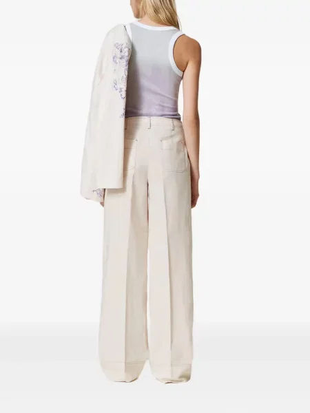 Pantaloni Twinset cu broderie cu model floral alb