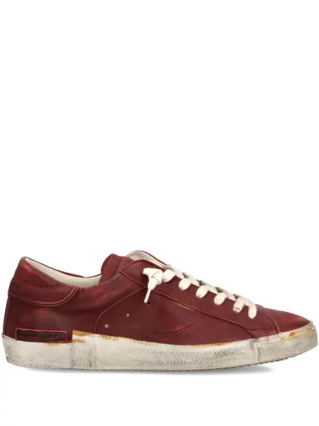Sneakerși Philippe Model Paris cu șireturi din piele zdrențuiți roșu