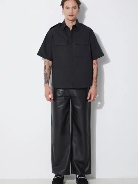 Neil Barrett koszula Loose Military Police Detail Short Sleeve Shirt regular z kołnierzykiem klasycznym czarny