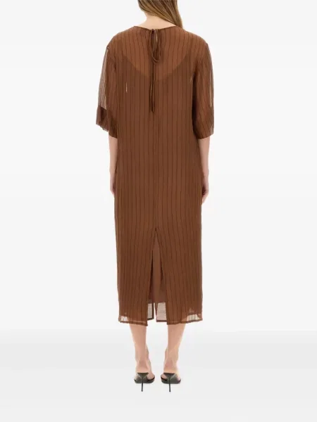 Rochie midi Alysi cu dungi până la genunchi de costum maro