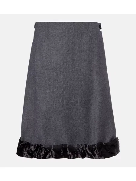 Fustă midi Prada din satin până la genunchi gri