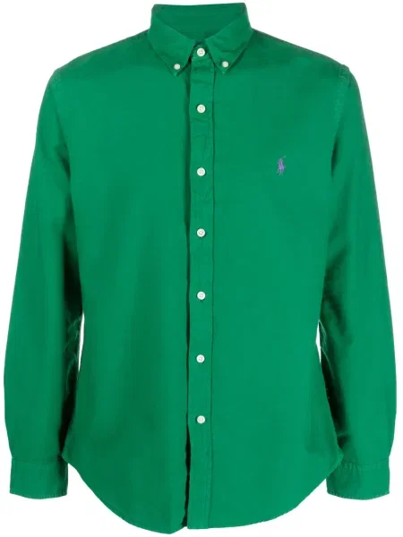 Polo Polo Ralph Lauren din piele cu volane în carouri verde