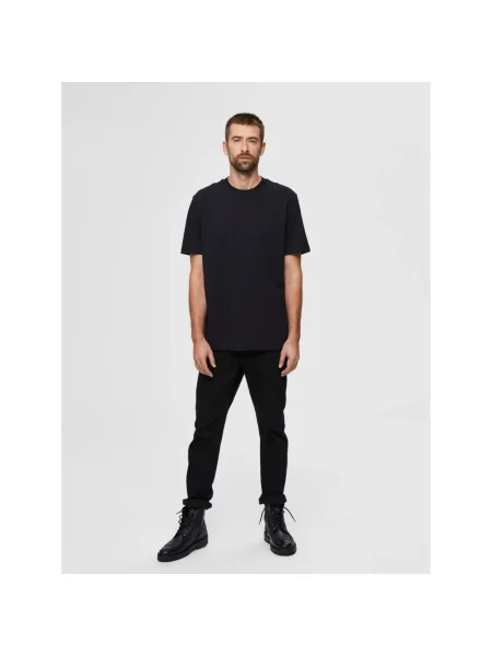 T-shirt o kroju regular fit z czystej bawełny model ‘COLMAN’ Selected czarna