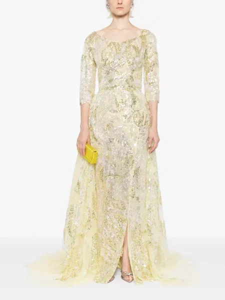 Rochie maxi Saiid Kobeisy cu broderie de costum galben