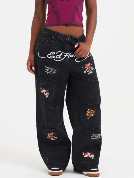 Ed Hardy Jeans roșu / negru alb