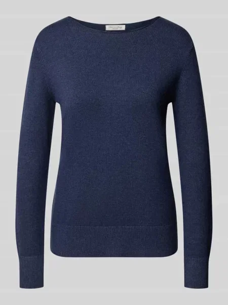 Sweter z dzianiny o kroju regular fit z mieszanki z dekoltem w łódkę Christian Berg Woman granatowy