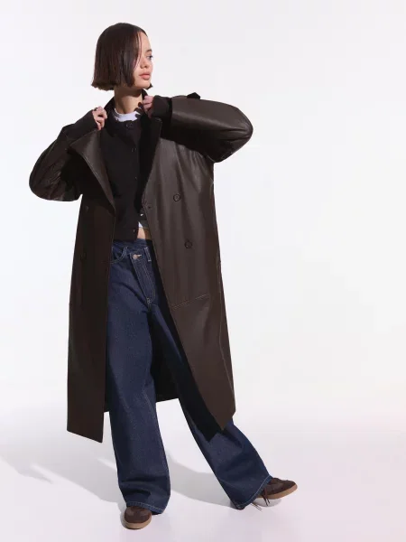 Bershka Trencz Ze Sztucznej Skóry Kobieta Xxs brązowy