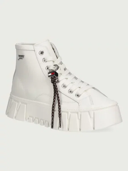 Sneakersy Tommy Jeans skórzane na platformie beżowe