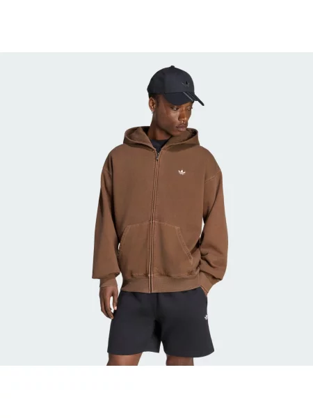 BLUZA O LUŹNYM KROJU Z KAPTUREM I SUWAKIEM NA CAŁEJ DŁUGOŚCI TREFOIL ESSENTIALS WASHED brązowa