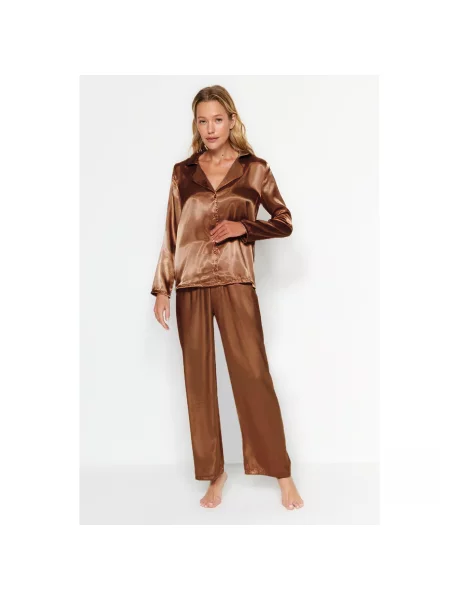 Cămașă Trendyol din satin maro