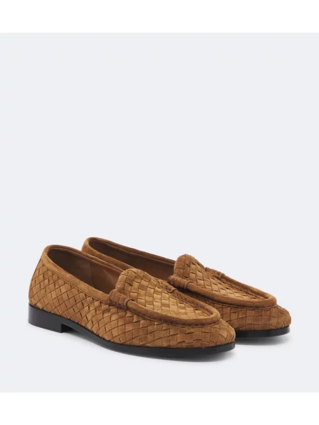 Pantofi loafer Bottega Veneta din piele de căprioară maro