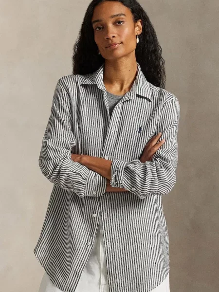 Lanena srajca Polo Ralph Lauren siva