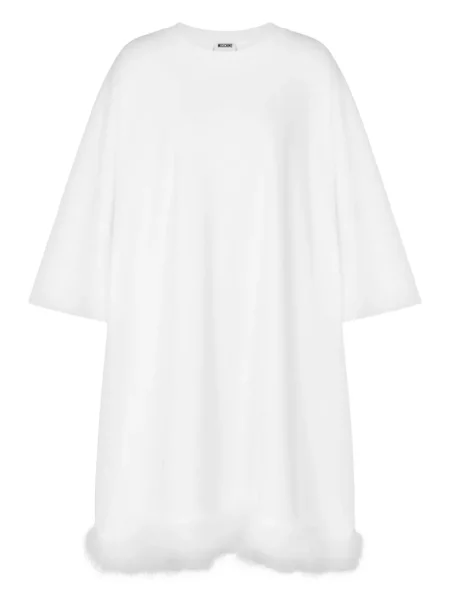 Rochie mini Moschino cu pene scurtă de costum alb