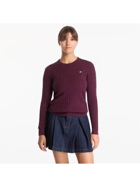 Svetr Gant Stretch Cotton Cable C-Neck Darkened Wine S