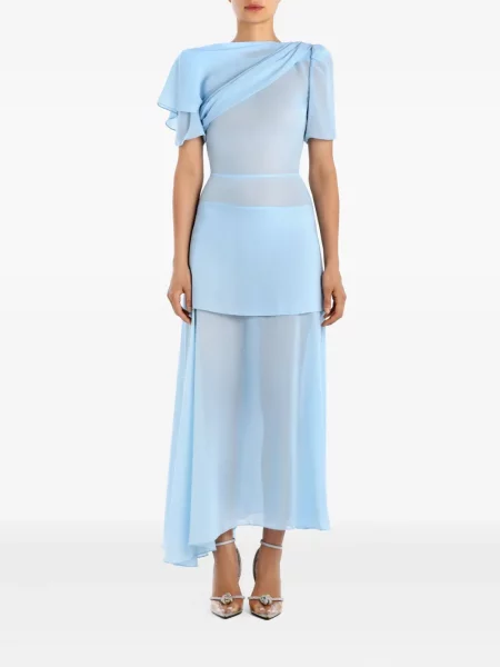 Rochie midi Post Meridiem cu volane până la genunchi de costum albastru