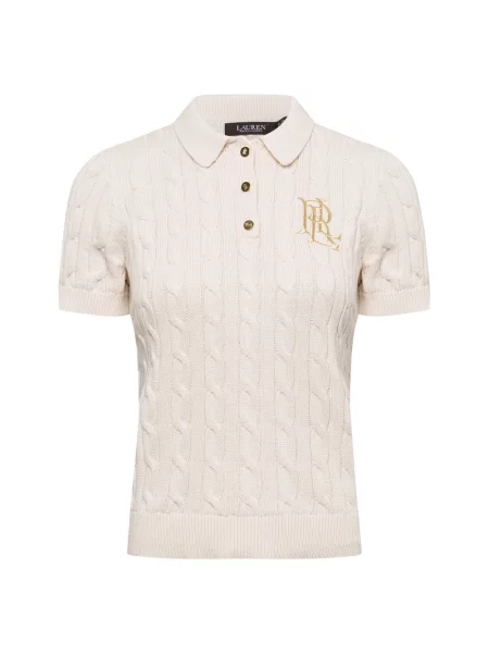 Dzianinowa koszulka polo Lauren Ralph Lauren z krótkim rękawem beżowa