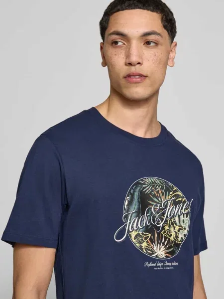 T-shirt z okrągłym dekoltem model HONOLULU' Jack & Jones granatowa