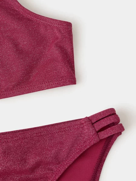 Asymetryczne błyszczące bikini burgund Dzieci lata MANGO KIDS