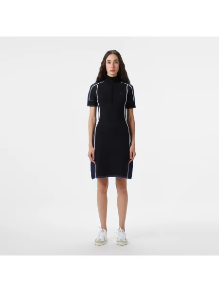 Lacoste Sukienka Z Krótkim Rękawem Half Zip Z Blokadą Koloru Classic Fit czarna