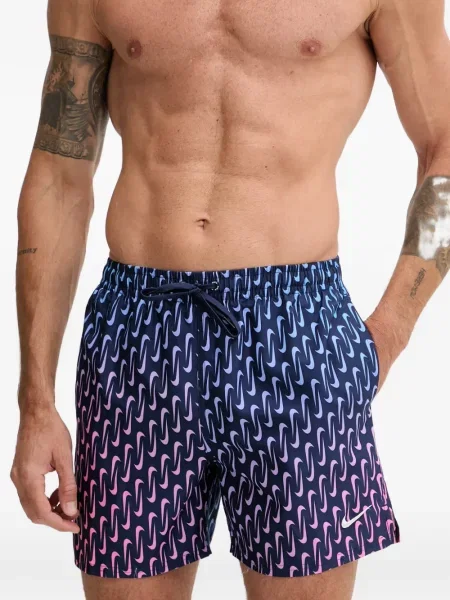 Slip de baie Nike cu gât halter cu imagine cu imprimeu geometric negru