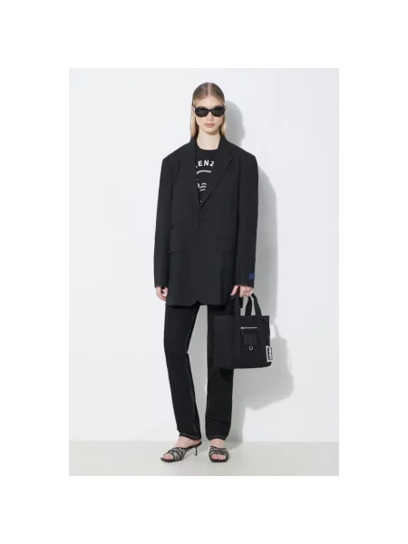 Kenzo marynarka wełniana Solid Kimono Blazer jednorzędowa gładka czarny