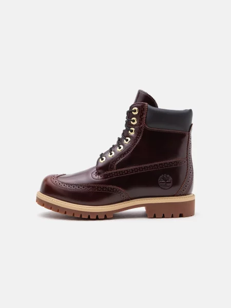 TIMBERLAND Bocanci cu șireturi ciocolatiu / bordeaux roșu