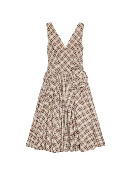 Rochie Prada cu broderie în carouri din poplin