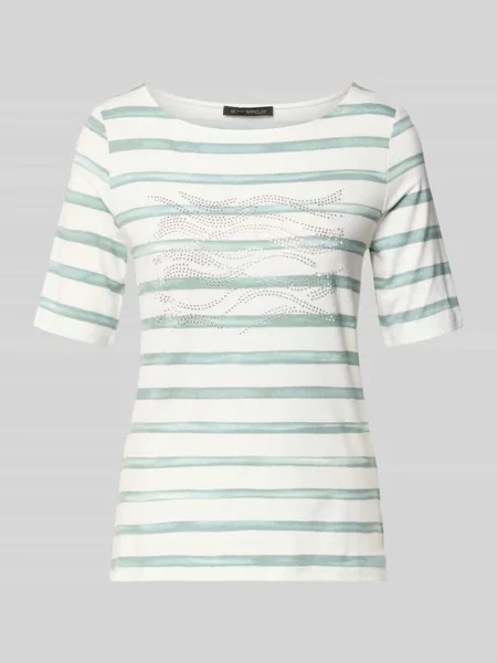 T-shirt z mieszanka i elastanu z obszyciem ozdobnymi kamieniami Betty Barclay