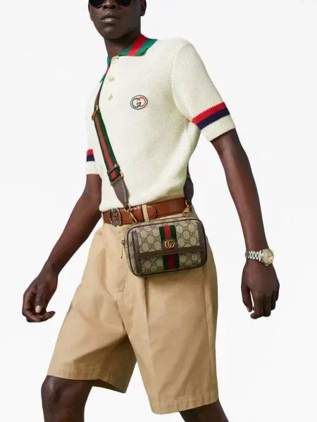 Dryžuotas diržas Gucci smėlinė