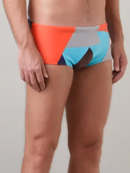 Slip de baie Amir Slama cu imagine cu imprimeu geometric albastru
