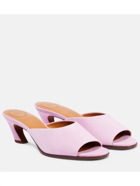 Papuci tip mules Chloé din piele de căprioară violet