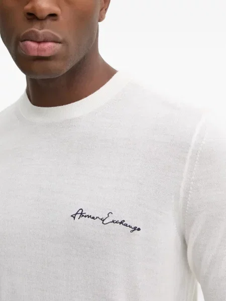 Pulover Armani Exchange cu broderie cu decolteu rotund alb