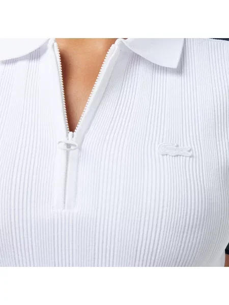 Lacoste Sweter Z Krótkim Rękawem Half Zip Slim Fit biały