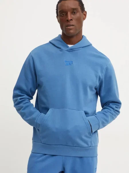 Суичър с качулка Reebok с качулка синьо