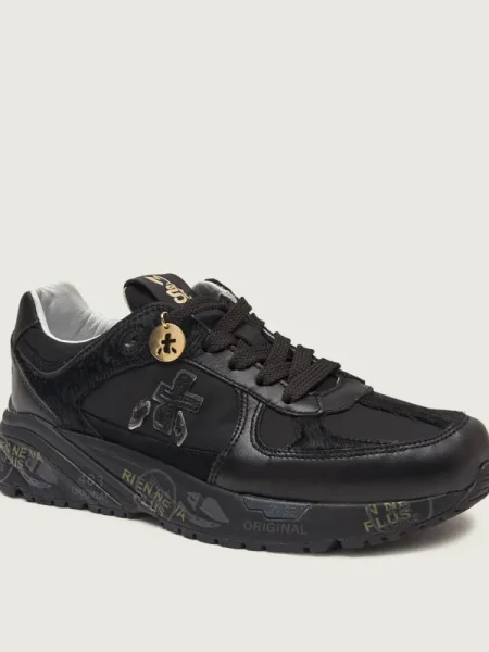 Premiata Sneakers MASED cu adaos de piele negru