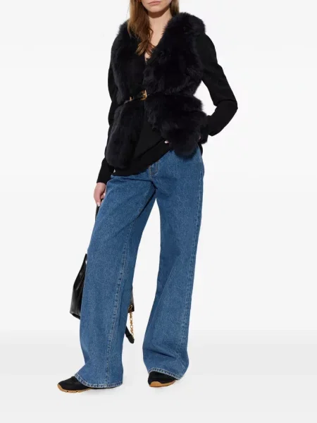 Vestă Balmain din piele de oaie negru