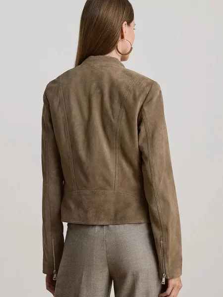 Lauren Ralph Lauren kurtka biker skórzana przejściowa brązowy