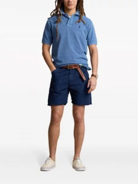 Ilgas raštuota polo marškinėliai Polo Ralph Lauren grįžtamasis mėlyna