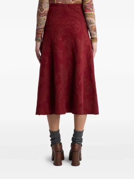 Fustă midi Etro cu model paisley din jacard până la genunchi roșu