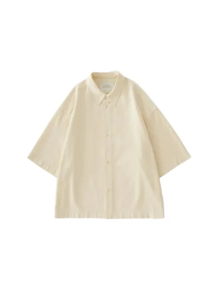 Koszula z krótkim rękawem Studio Nicholson w jodełkę beżowa