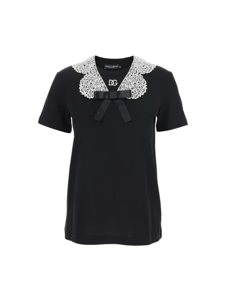 Koszulka Dolce And Gabbana z kokardką koronkowa czarna